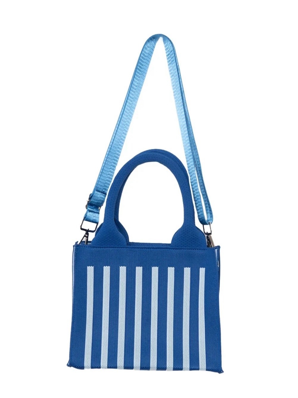Katydid Blue and White Vertical Stripe Tote with Detachable Strap